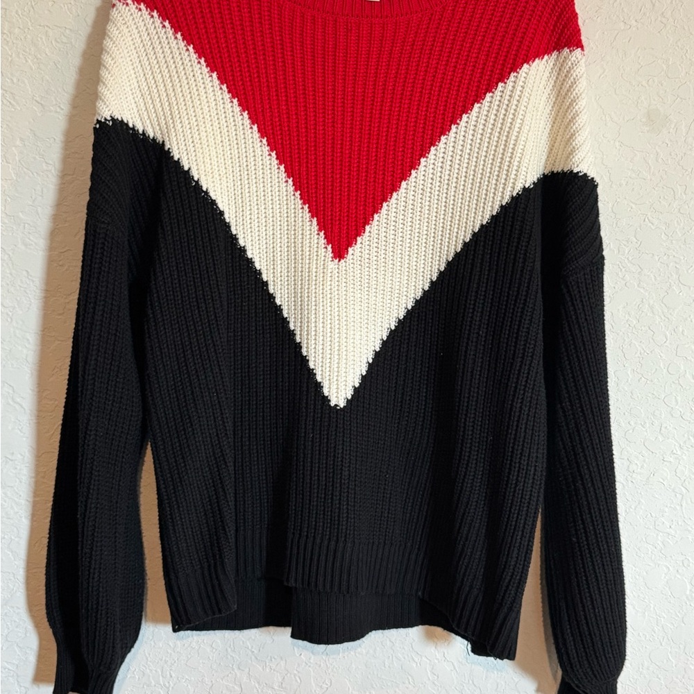 2XL - Colorblock Chevron Sweater - Red, White, and Black